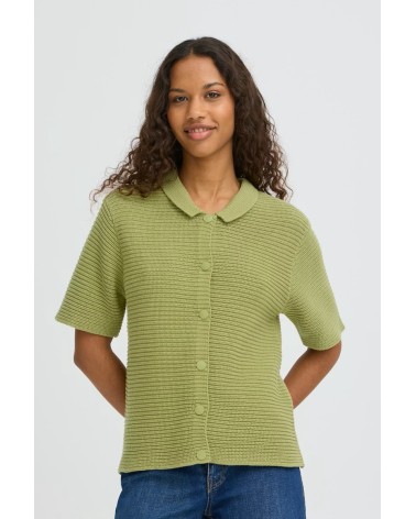 ICHI IHDEMUE Cardigan Poloshirt grün